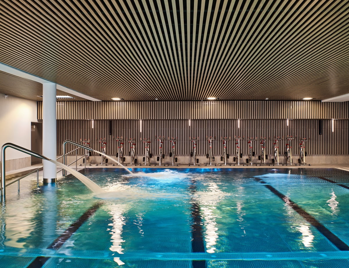 Les lames de bois massif, un choix esthétique et acoustique pour l’Aqua Stadium à Mérignac