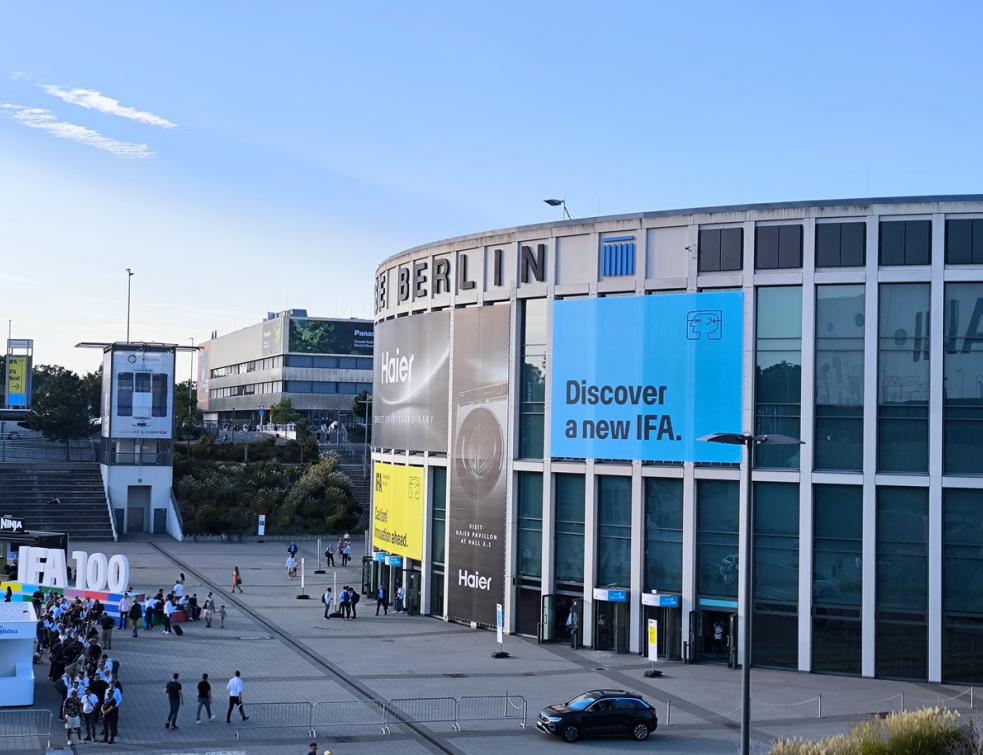 L'entrée du salon IFA à Berlin qui fête son 100e anniversaire cette année